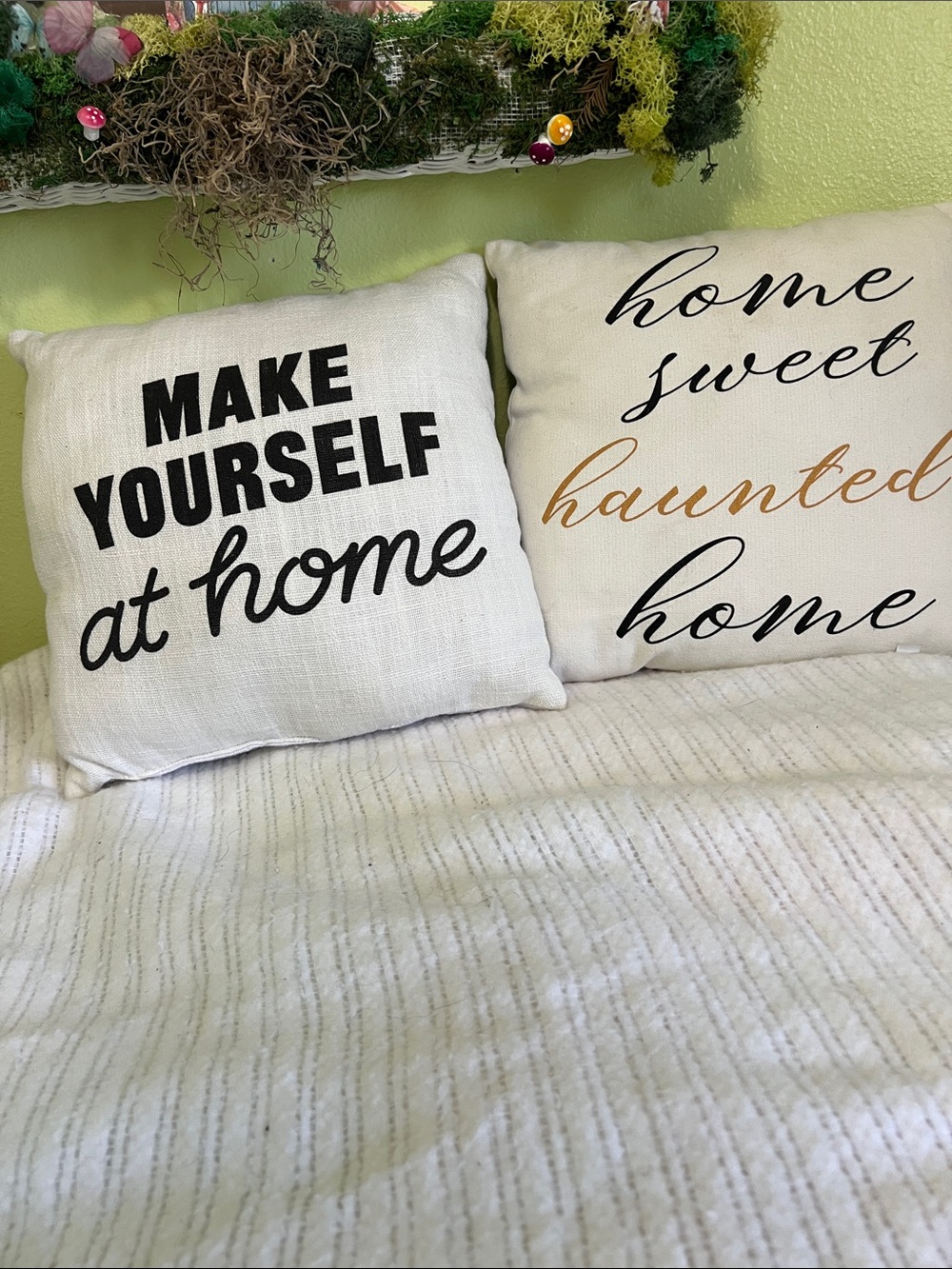 Set of 2 Decorative Text Throw Pillows - Black & Gold Script on Cream